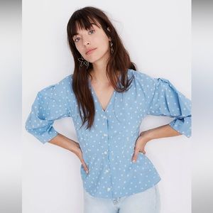 Madewell Florentine Peplum Top in Inkspot Dots sz 12